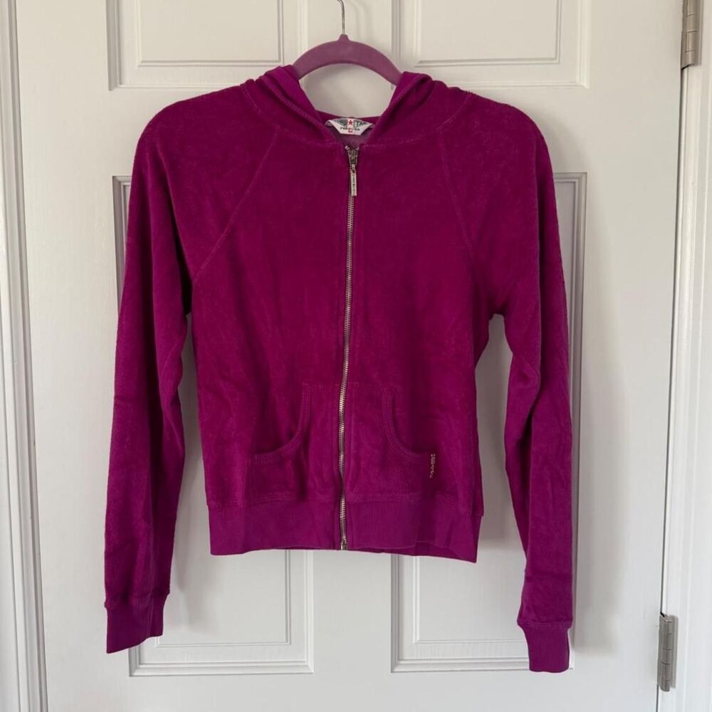 vintage y2k women's Hard Tail fuchsia terry cloth zip up hoodie size medium